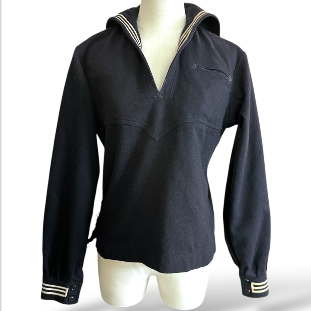 Vintage possibly WWll Navy Blue wool undress jumper Sailor size small (B7)